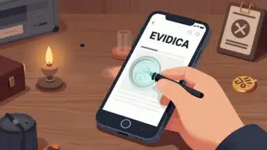 Uma ilustração estilizada de uma lupa de detetive sobre uma cena de crime em um smartphone, com ícones de evidências e mistério ao redor, representando o jogo Criminal Case.