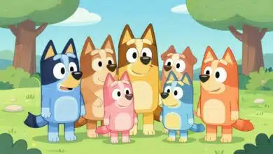 Uma ilustração vibrante da família Bluey em destaque, com um cenário convidativo de fundo, evocando o sentimento de aventura e alegria familiar.
