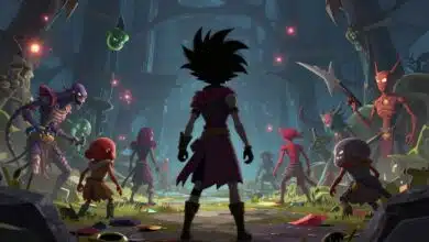 Uma cena épica de Vampire Survivors com hordas de monstros e efeitos visuais coloridos, representando a intensidade do jogo.