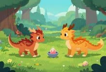 Dragões mágicos chocando ovos e restaurando uma floresta colorida em um jogo de fusão e gerenciamento